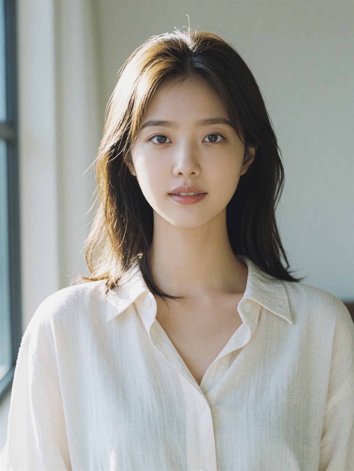 창가에서 아이보리 셔츠를 입은 서아의 인물 사진